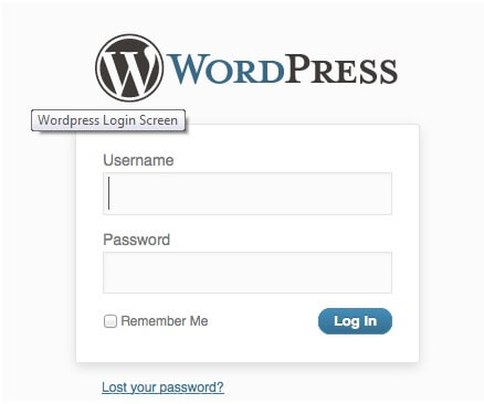 Wordpress login screen - start a food blog