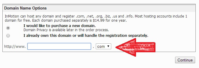 inmotion hosting choose domain - start a food blog