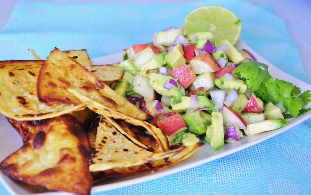 Avocado Peach Salsa with Coconut Oil Chips - Vegan Family Recipes