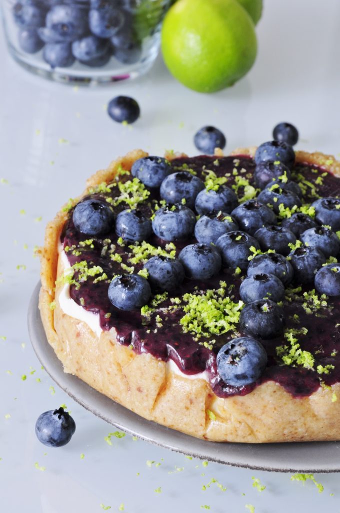 Vegan Blueberry Cheesecake Recipe with Lime - Vegan Family Recipes #dessert #cake #cashews