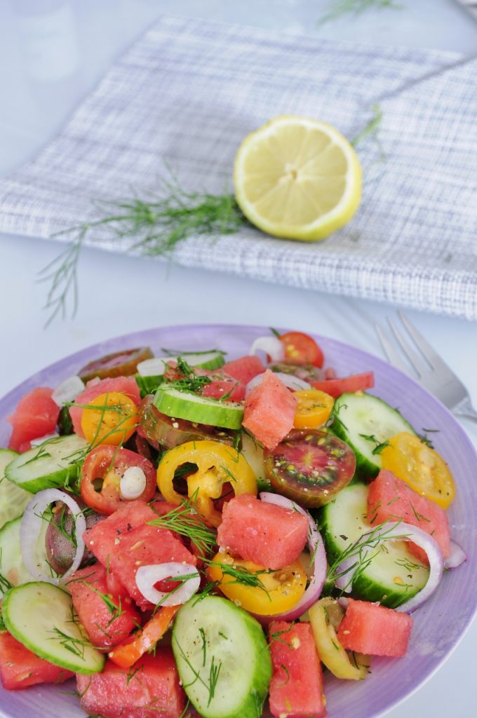 Watermelon Heirloom Tomato Salad Recipe -  Vegan Family Recipes