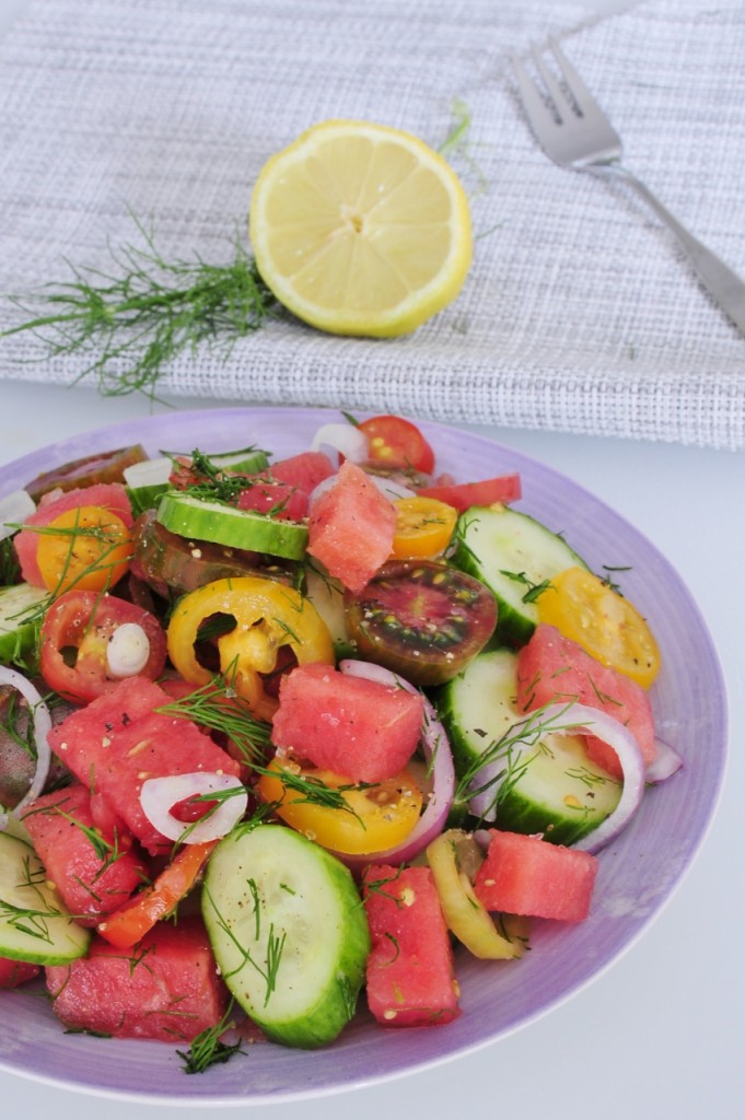 Heirloom Tomato Salad Recipe with Watermelon and Dill - Vegan Family Recipes