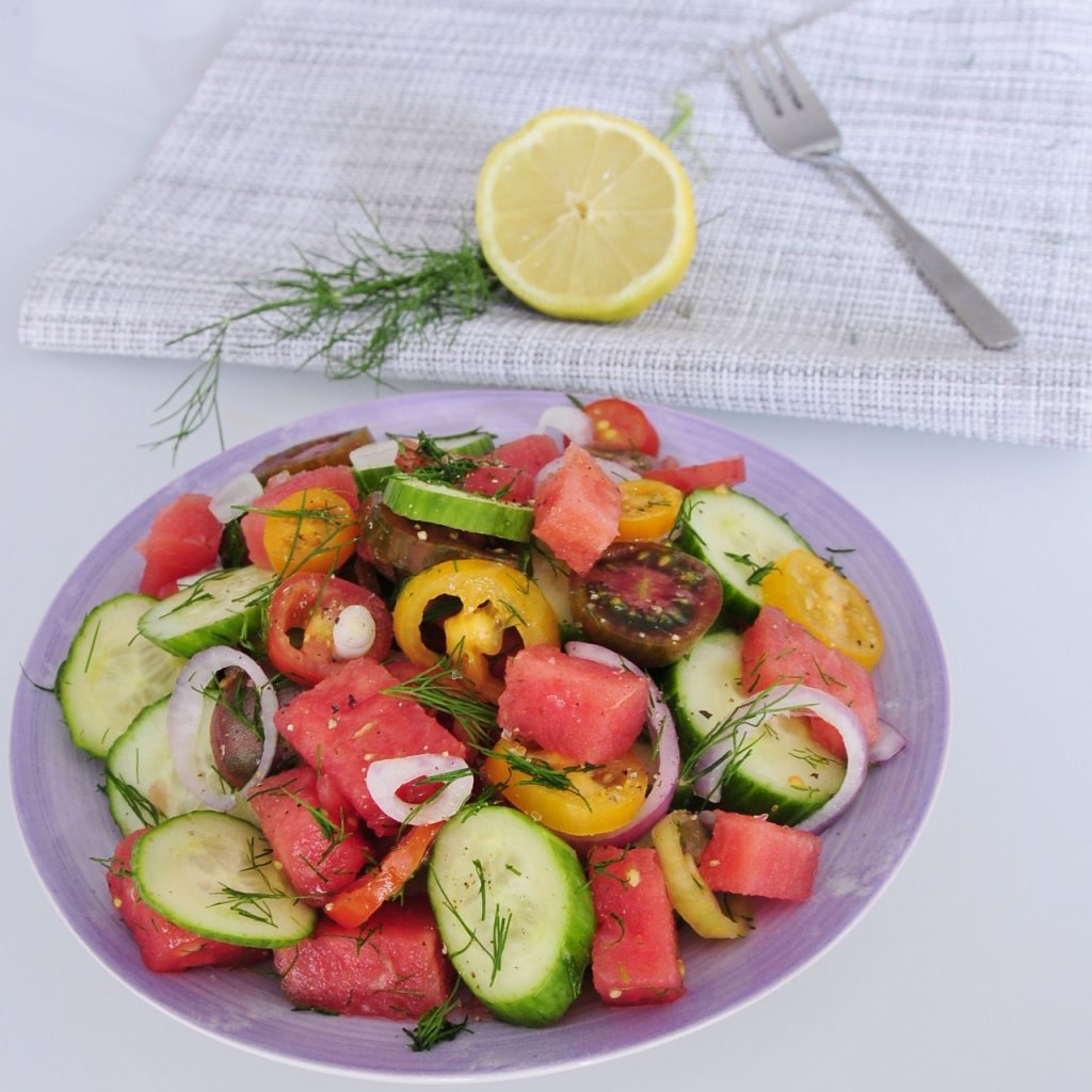 Watermelon Heirloom Tomato Recipe Oil free - Vegan Family Recipes