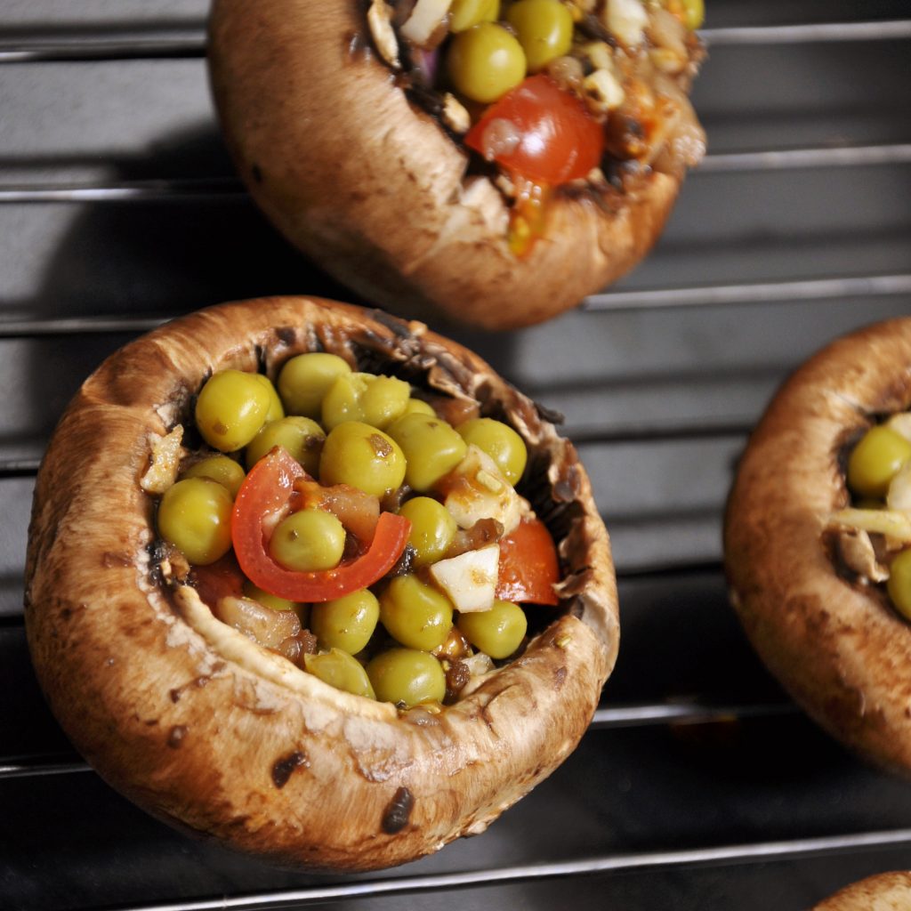 Stuffed peas and Garlic Mushrooms Recipe - Vegan Family Recipes