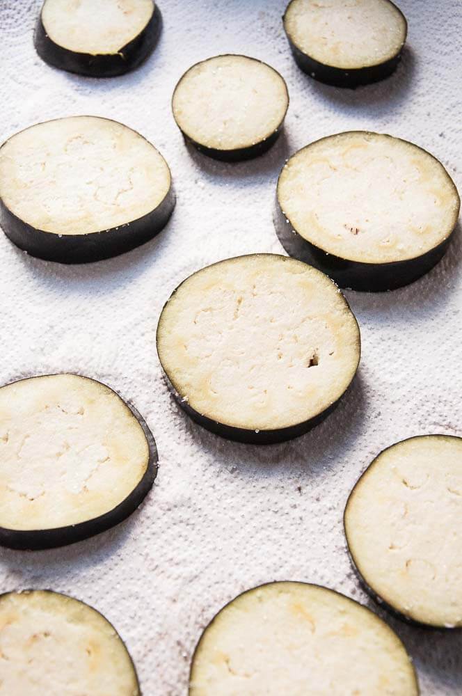 Eggplant rub Salt slices - Vegan Family Recipes