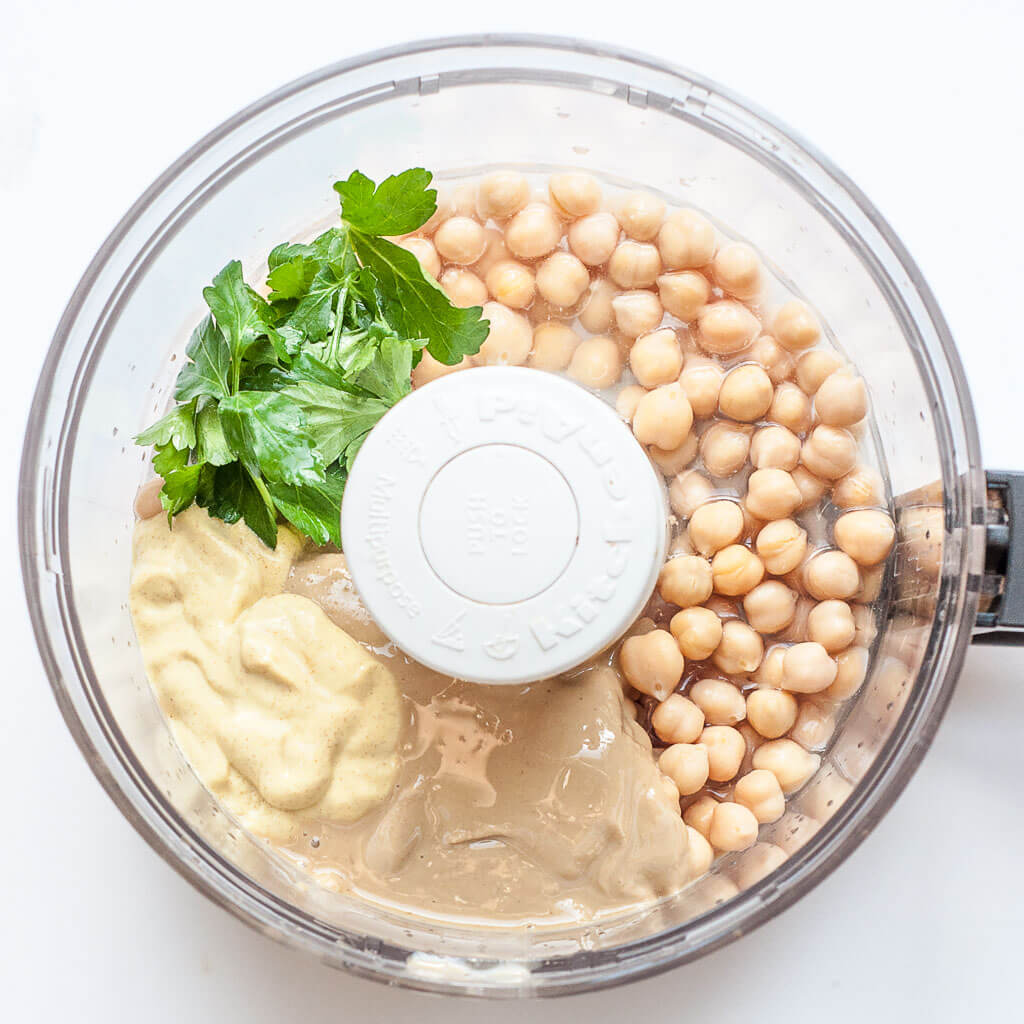 creamy hummus recipe with mustard, parsley, tahini - Vegan Family Recipes