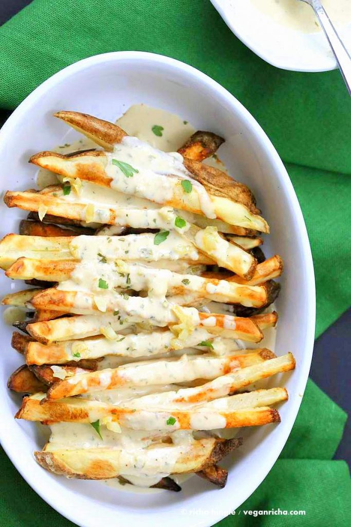 Baked Fries with Garlic Sauce Recipe - Vegan Finger Food Recipes