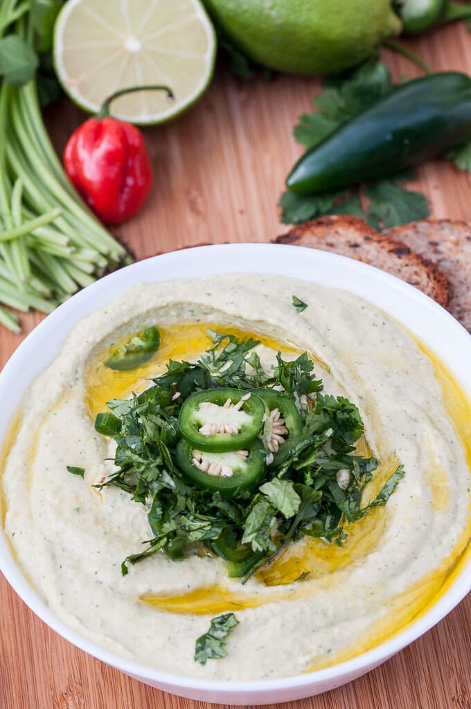 Jalapeno Cilantro Hummus Recipe - VeganFamilyRecipes.com #appetizer #dip #healthy