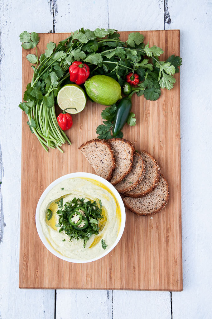 Jalapeno Cilantro Hummus Recipe - VeganFamilyRecipes.com #appetizer #dip #healthy