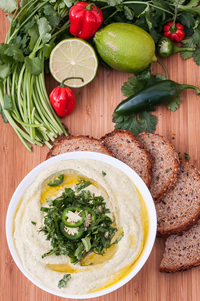 Jalapeno Cilantro Hummus Recipe - VeganFamilyRecipes.com #appetizer #dip #healthy