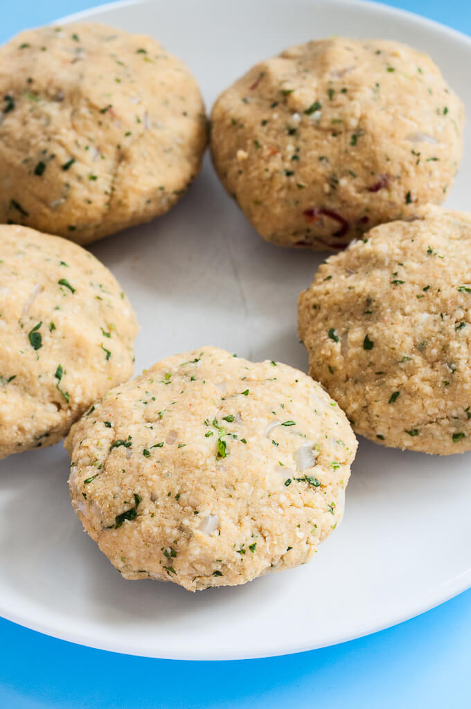 uncooked couscous burgers with fresh herbs onion and garlic - vegan family recipes