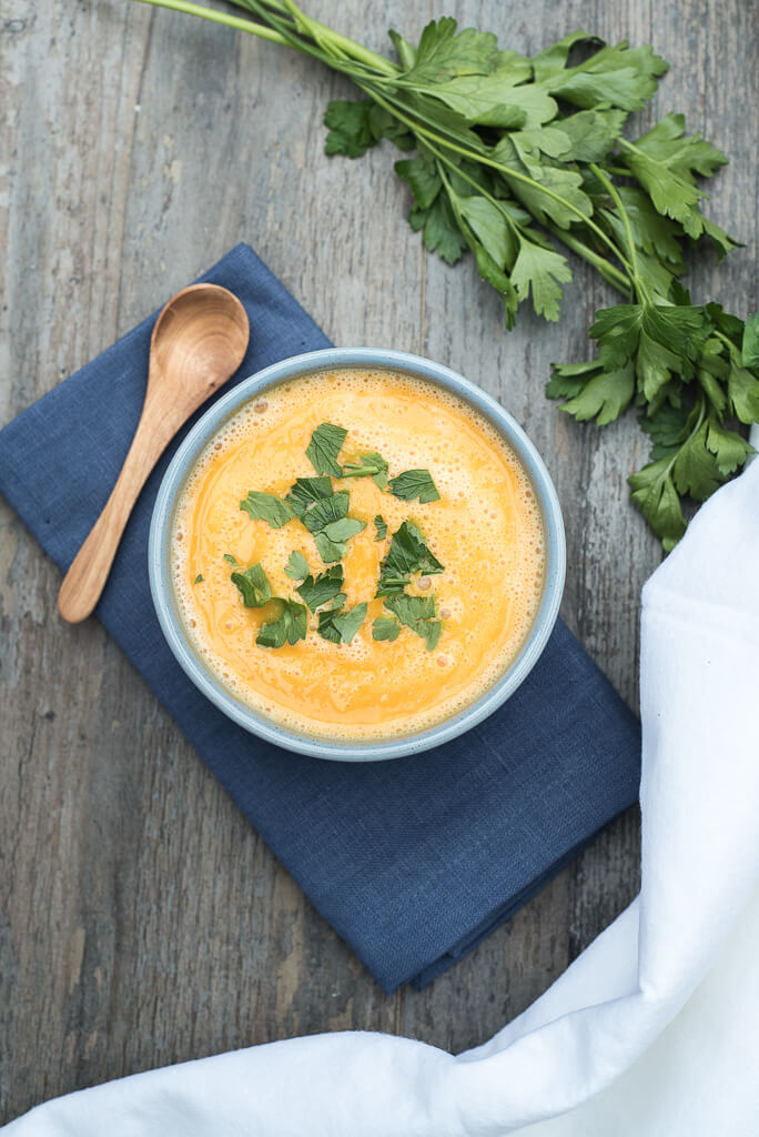 Curried Red Lentil and Pumpkin Soup with Coconut Milk, Cauliflower | VeganFamilyRecipes.com #vegan #gf