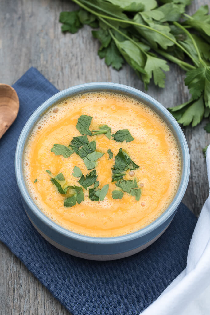 Curried Red Lentil and Pumpkin Soup with Coconut Milk, Cauliflower | VeganFamilyRecipes.com #vegan #glutenfree